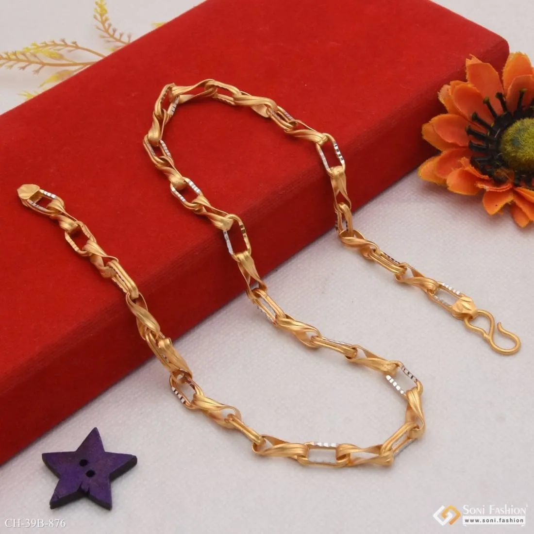 1 Gram Gold Forming Superior Quality Unique Design Chain for Men - Style B876