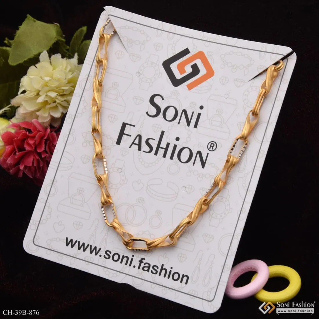 1 Gram Gold Forming Superior Quality Unique Design Chain for Men - Style B876