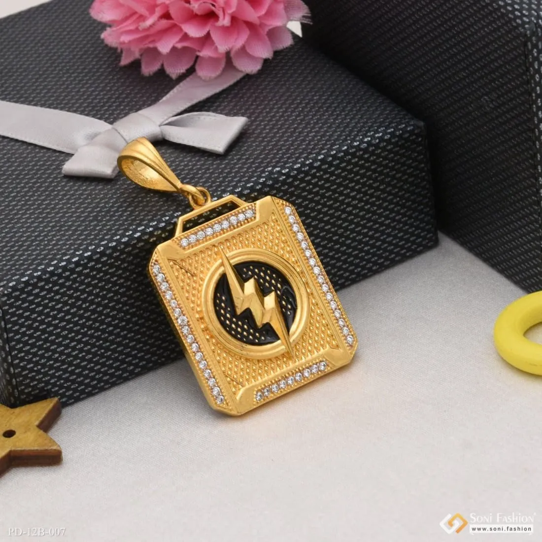 1 Gram Gold Forming Thunder With Diamond Gorgeous Design Pendant - Style B007