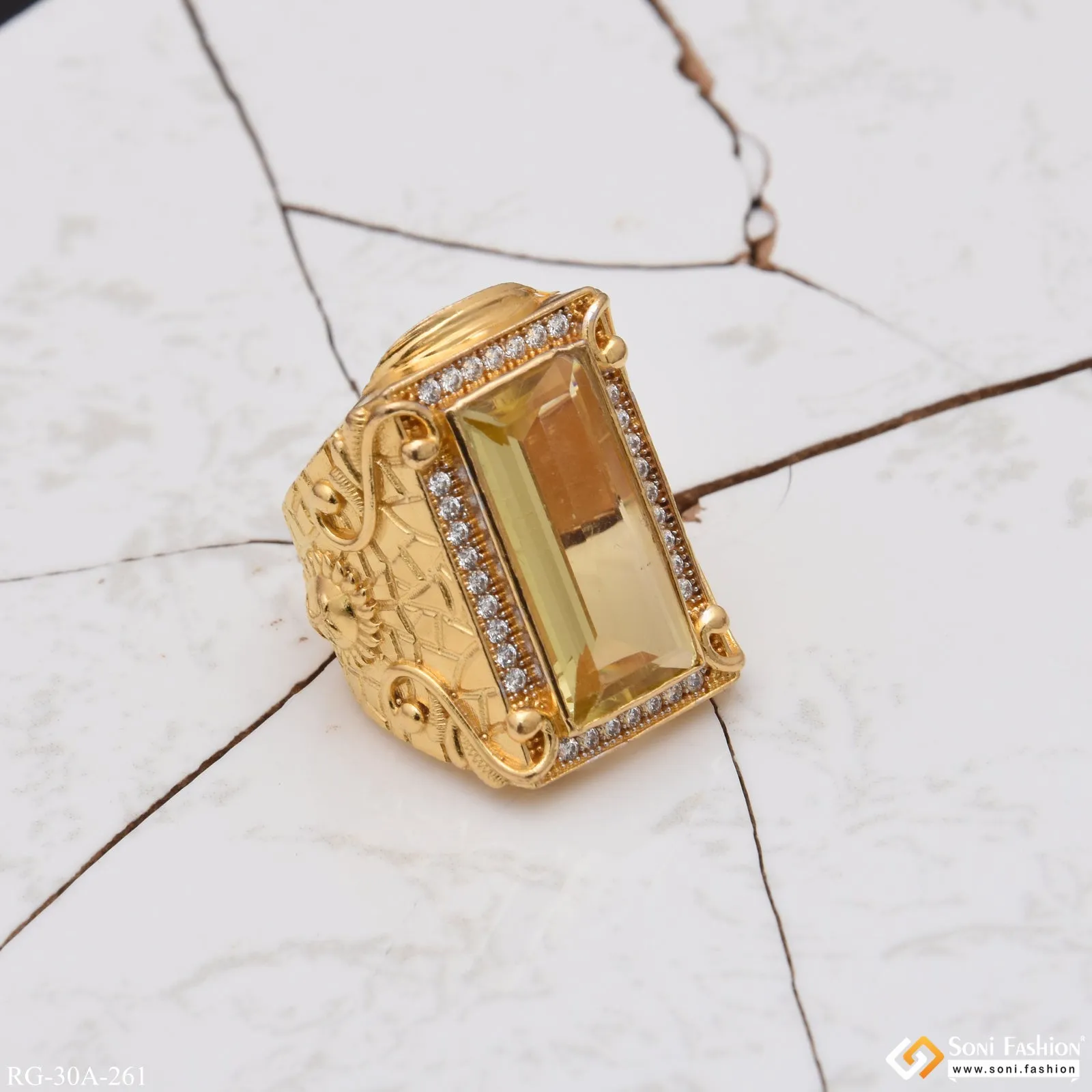 1 Gram Gold Forming Yellow Stone with Diamond Delicate Design Ring - Style A261