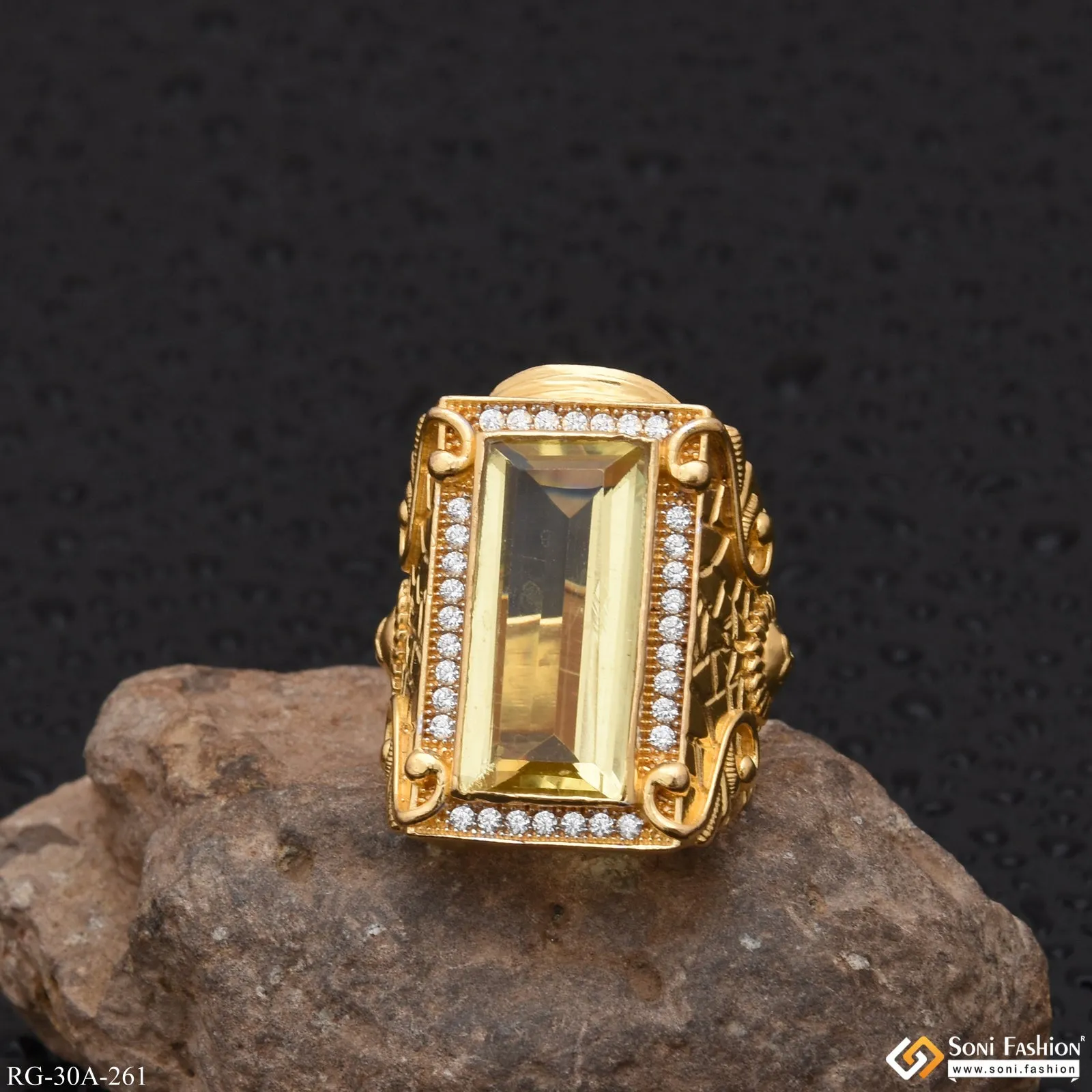 1 Gram Gold Forming Yellow Stone with Diamond Delicate Design Ring - Style A261