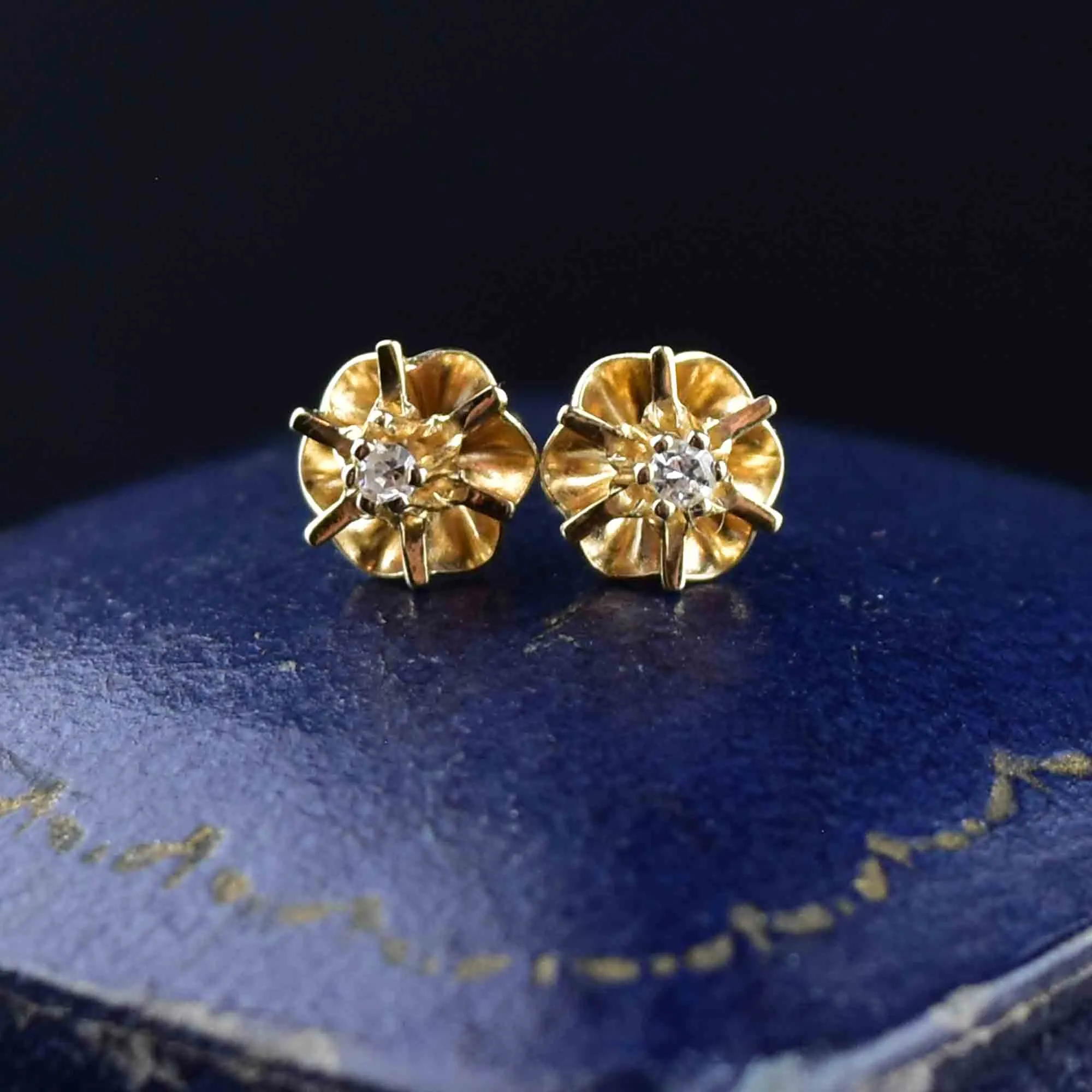 14K Gold Diamond Buttercup Stud Earrings