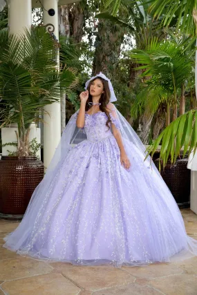 3D Floral Sweetheart Cloak Ball Gown by Petite Adele PQ1004