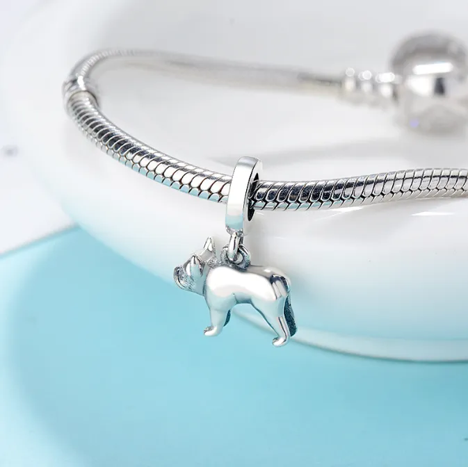 Adorable French Bulldog Dangle Charm 925 Sterling Silver