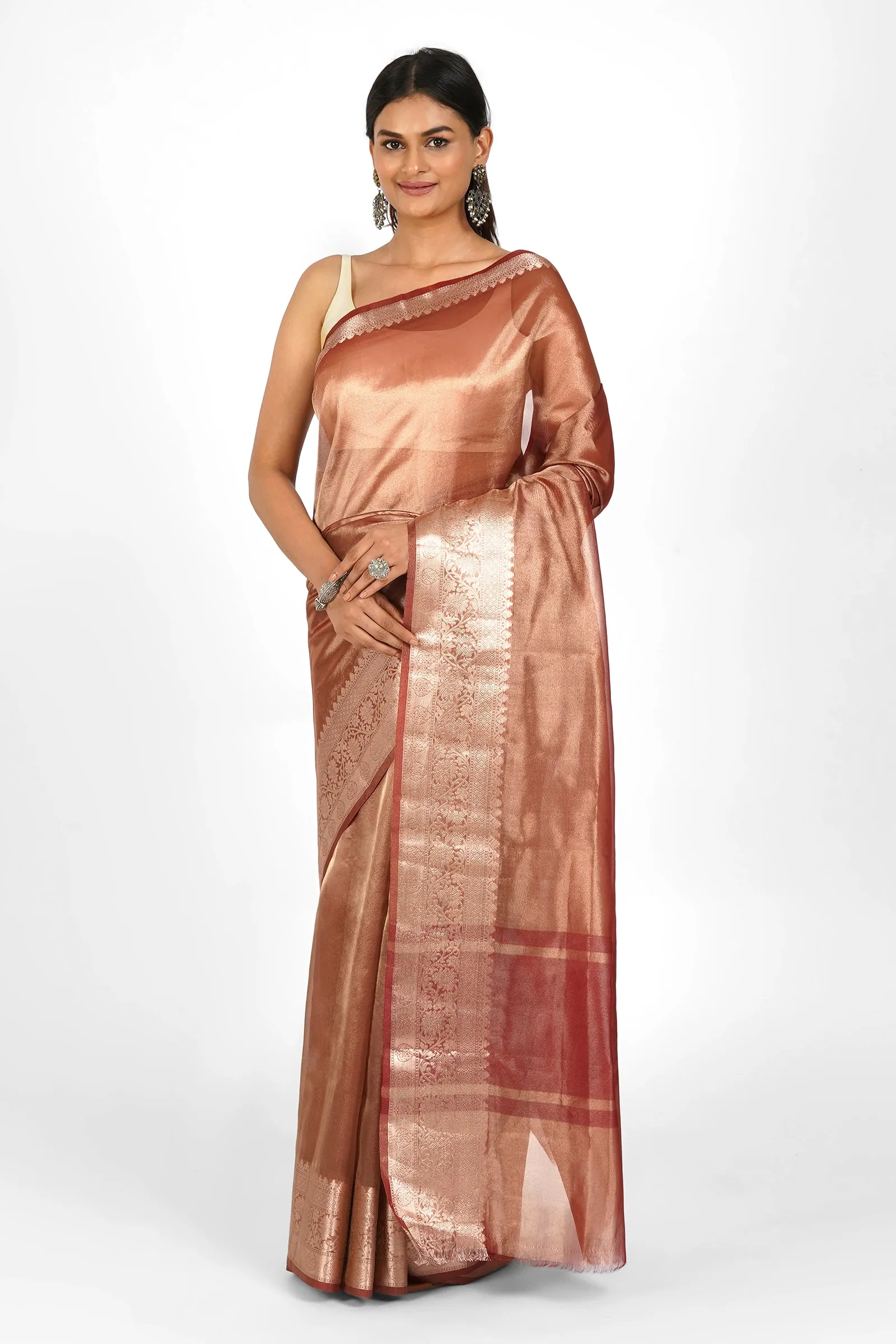 Amyra Red Banarasi Tissue Saree