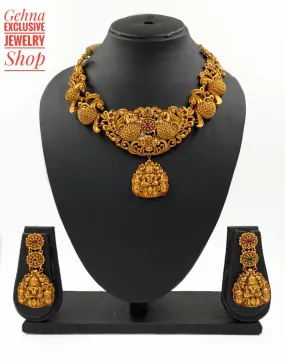 Antique Gold Goddess Lakshmi Necklace Set By Gehna Shop