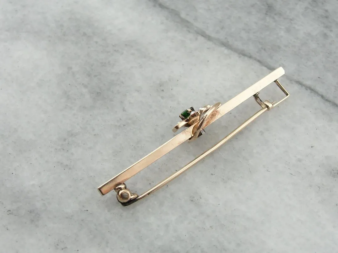 Antique Victorian, Rose Gold and Dematiod Garnet and Pearl Bar Pin