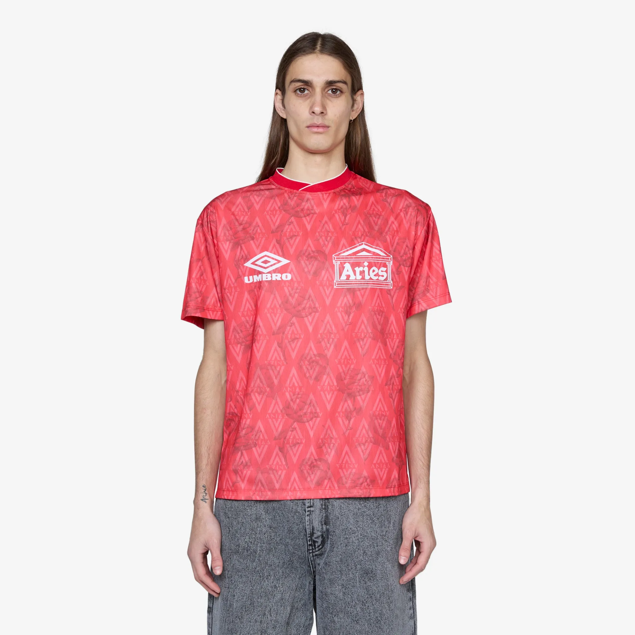 Aries x Roses Short Sleeve Football Jersey Red