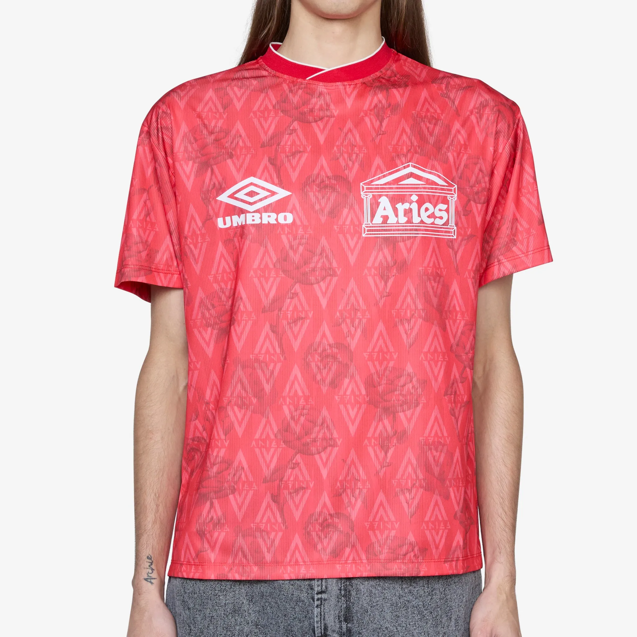 Aries x Roses Short Sleeve Football Jersey Red