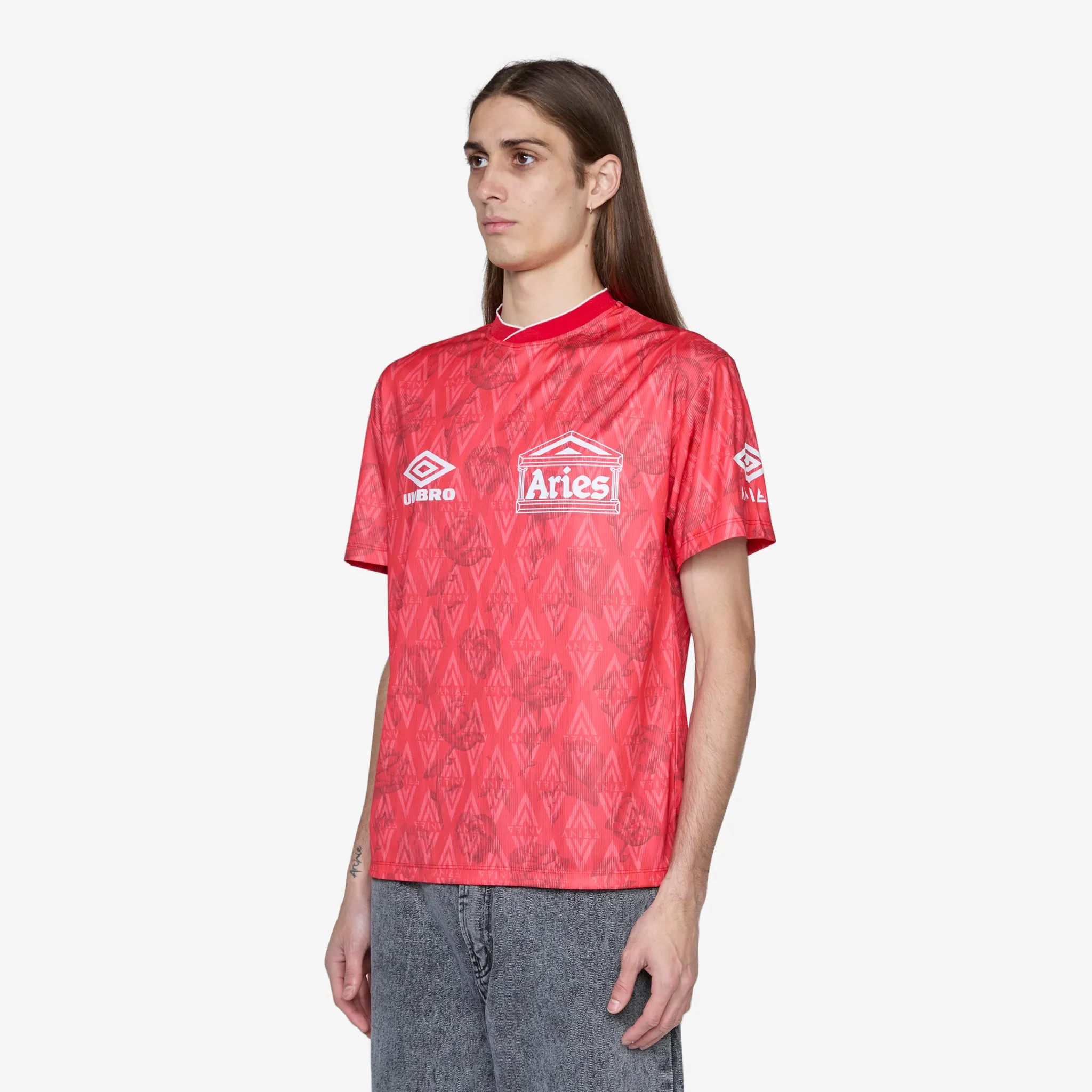 Aries x Roses Short Sleeve Football Jersey Red