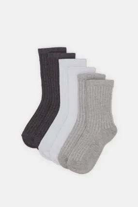 Assorted  Pack Of 3 Regular Length Ribbed Socks