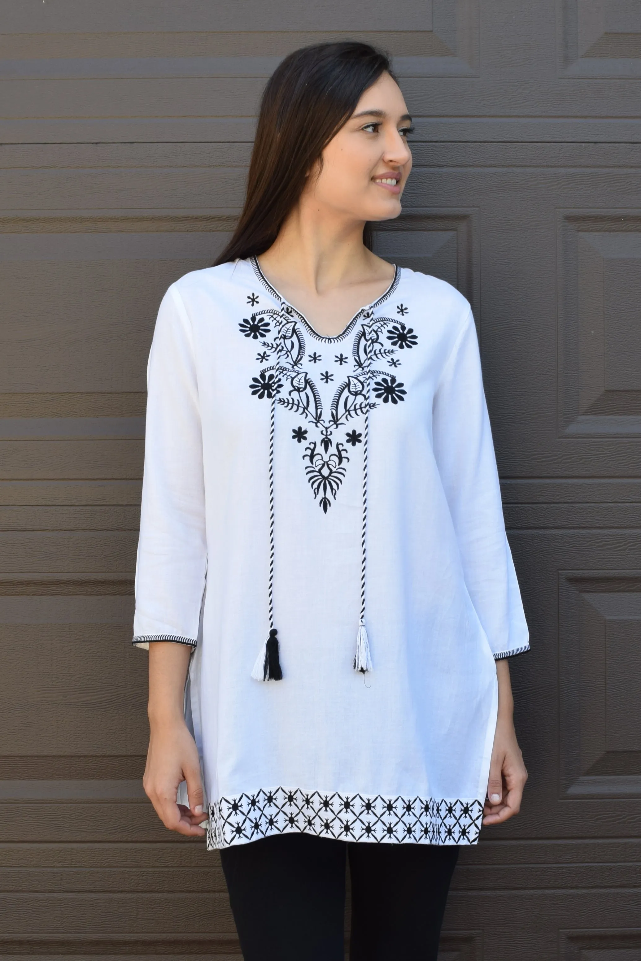 AYO Pure Cotton, Embroidered Tunic, Top, Kurti, with Tassles