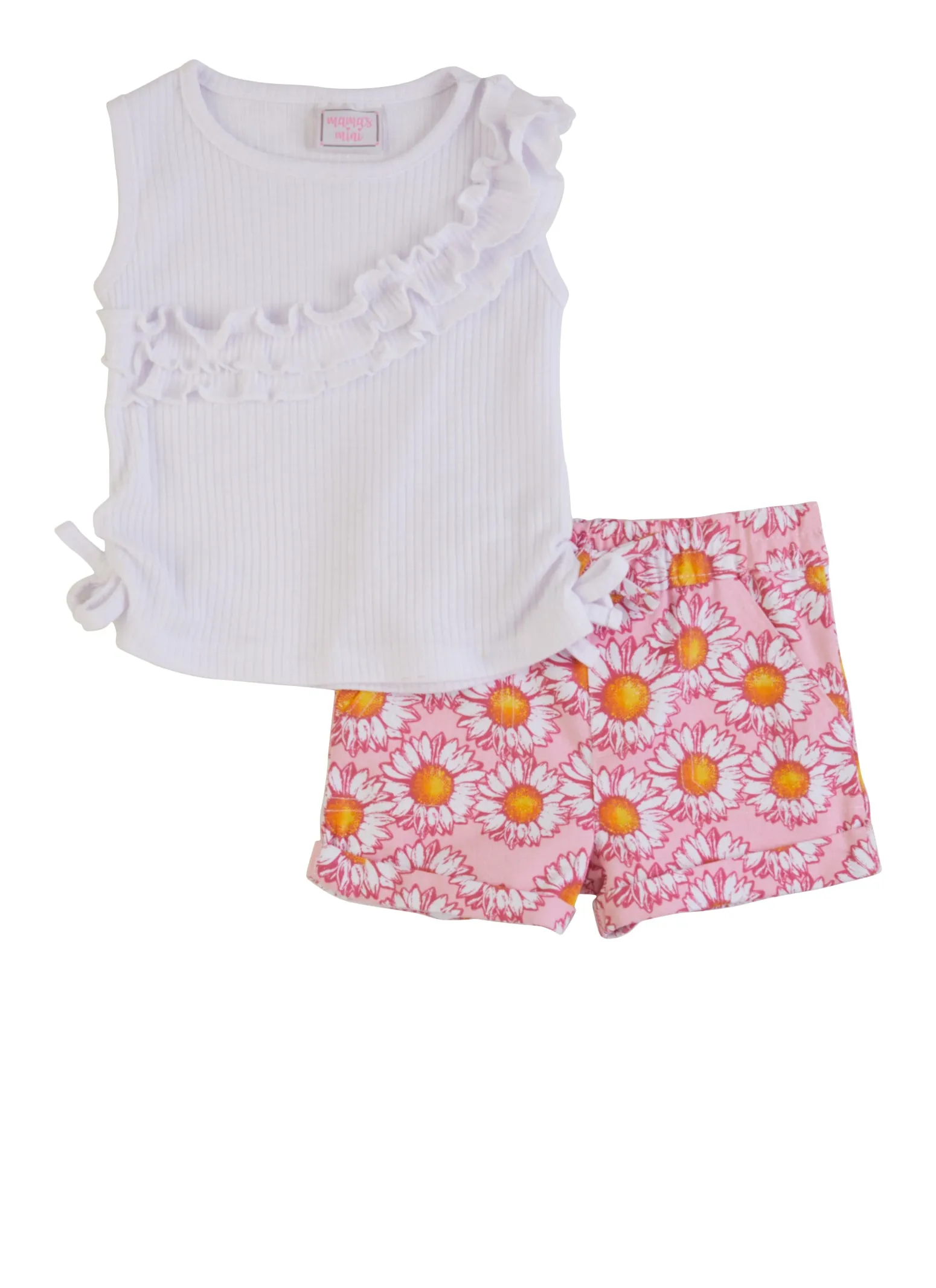 Baby Girls 0-24M Rib Knit Ruffled Tank Top and Floral Shorts