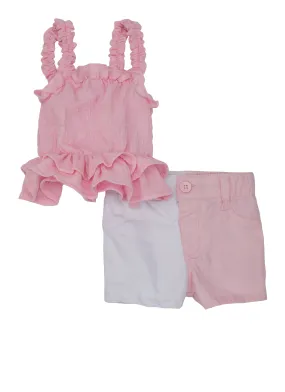 Baby Girls 0-9M Ruffled Top and Color Block Shorts