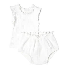 Baby Girls Organic Ruffle Rib 2-Piece Set - White