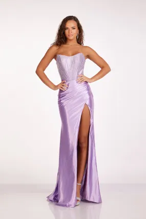 Beaded Fitted Strapless Slit Gown by Abby Paris 90255