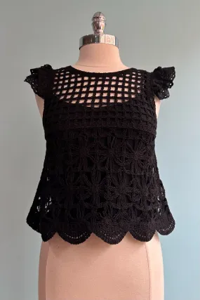 Black Crochet Ruffle Top