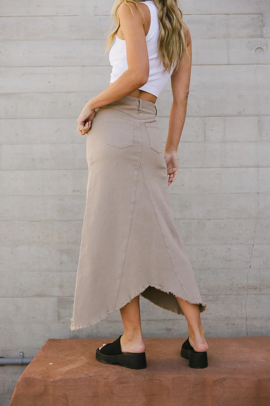 Blythe Denim Skirt in Taupe