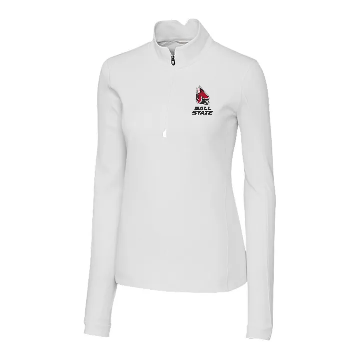 BSU Cardinals Women's Cutter &amp; Buck Traverse Stretch Quarter-Zip White Pullover