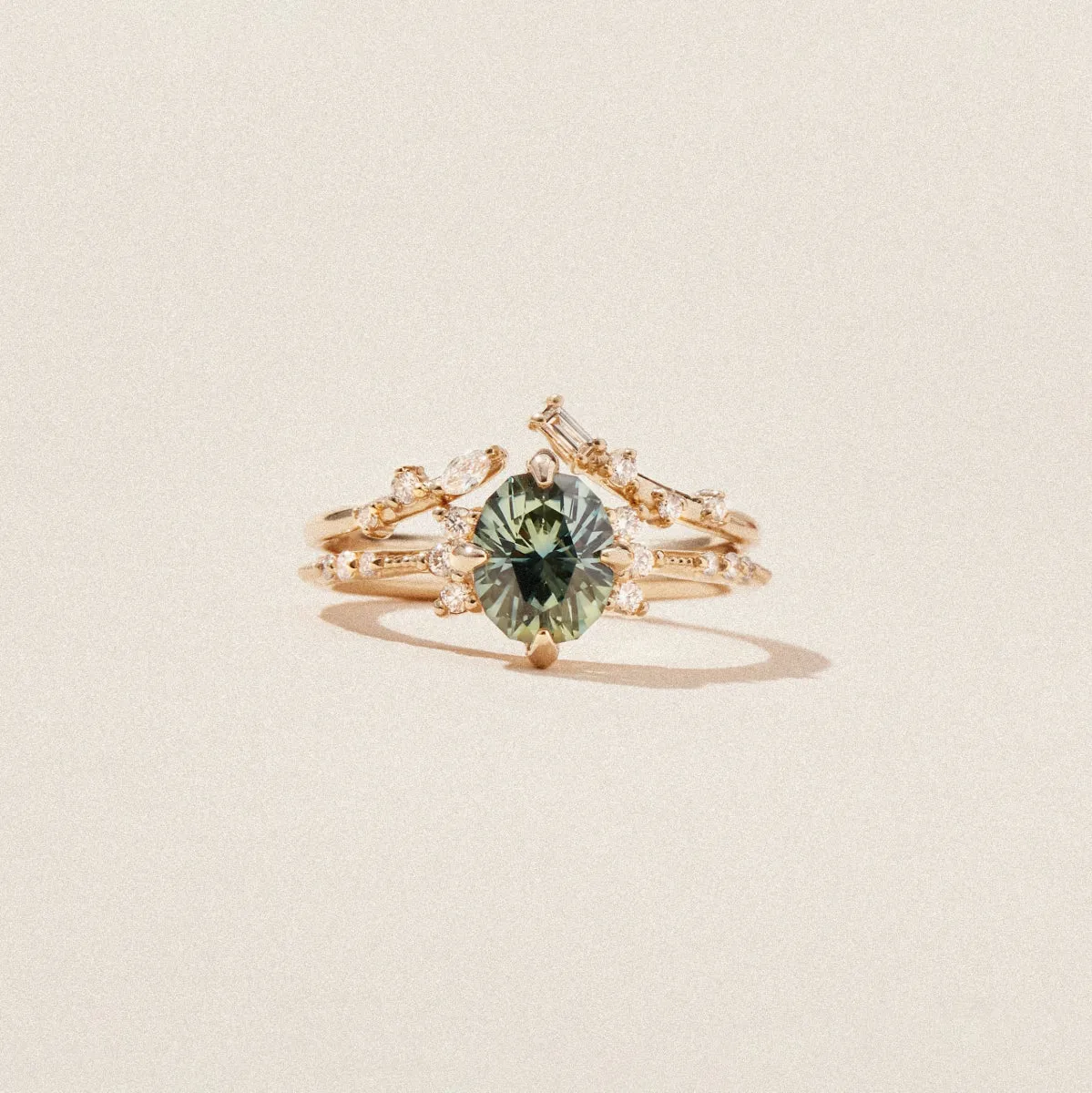 celestial bloom one-of-a-kind - 14k yellow gold ring, green sapphire AC