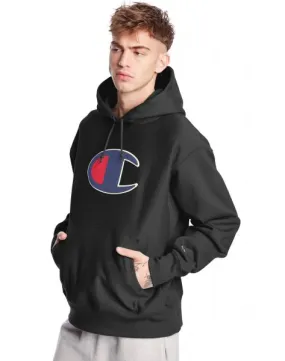 CHAMPION - Men - Reverse Weave Big Chenille Pullover Hoodie - Black