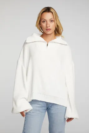 Chenille Cotton Sweater Knit Half Zip Pullover