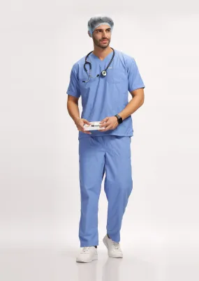 Classic Men's V-Neck (Ceil Blue) Scrub- Bundle Set