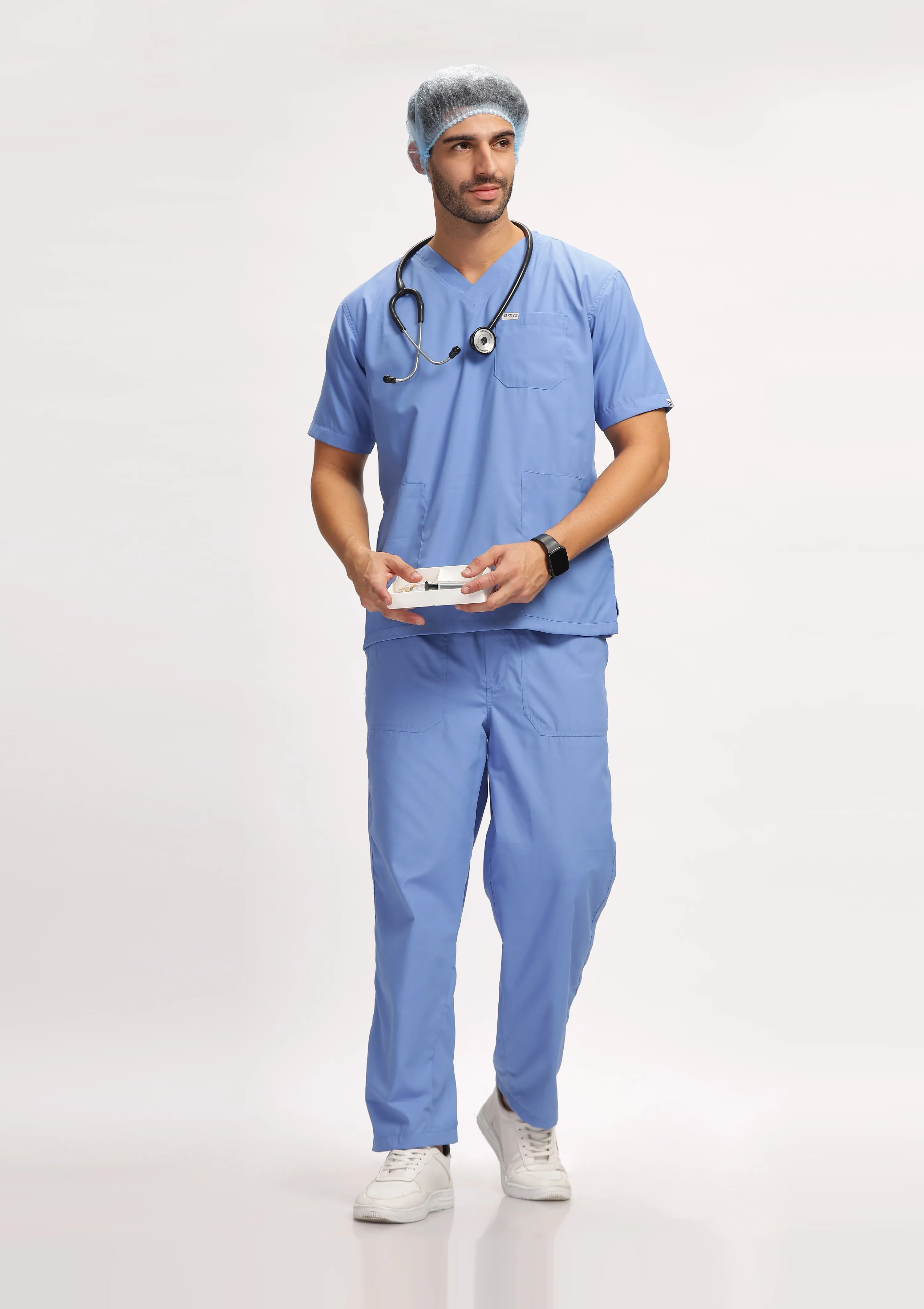 Classic Men's V-Neck (Ceil Blue) Scrub- Bundle Set