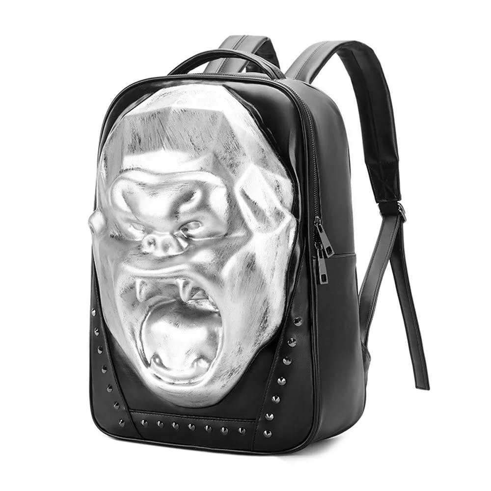 Cool Unisexs 3D Skull Backpack ,Angry King Kong Backpack , Studded Large Volumn Laptop Backpack