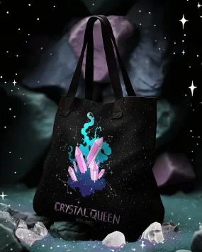 Crystal Queen Vegan Tote Bag - Witchy Goth Large Foldable & Reusable Bag for Travel Work Gym Grocery Cool Gothic Gifts