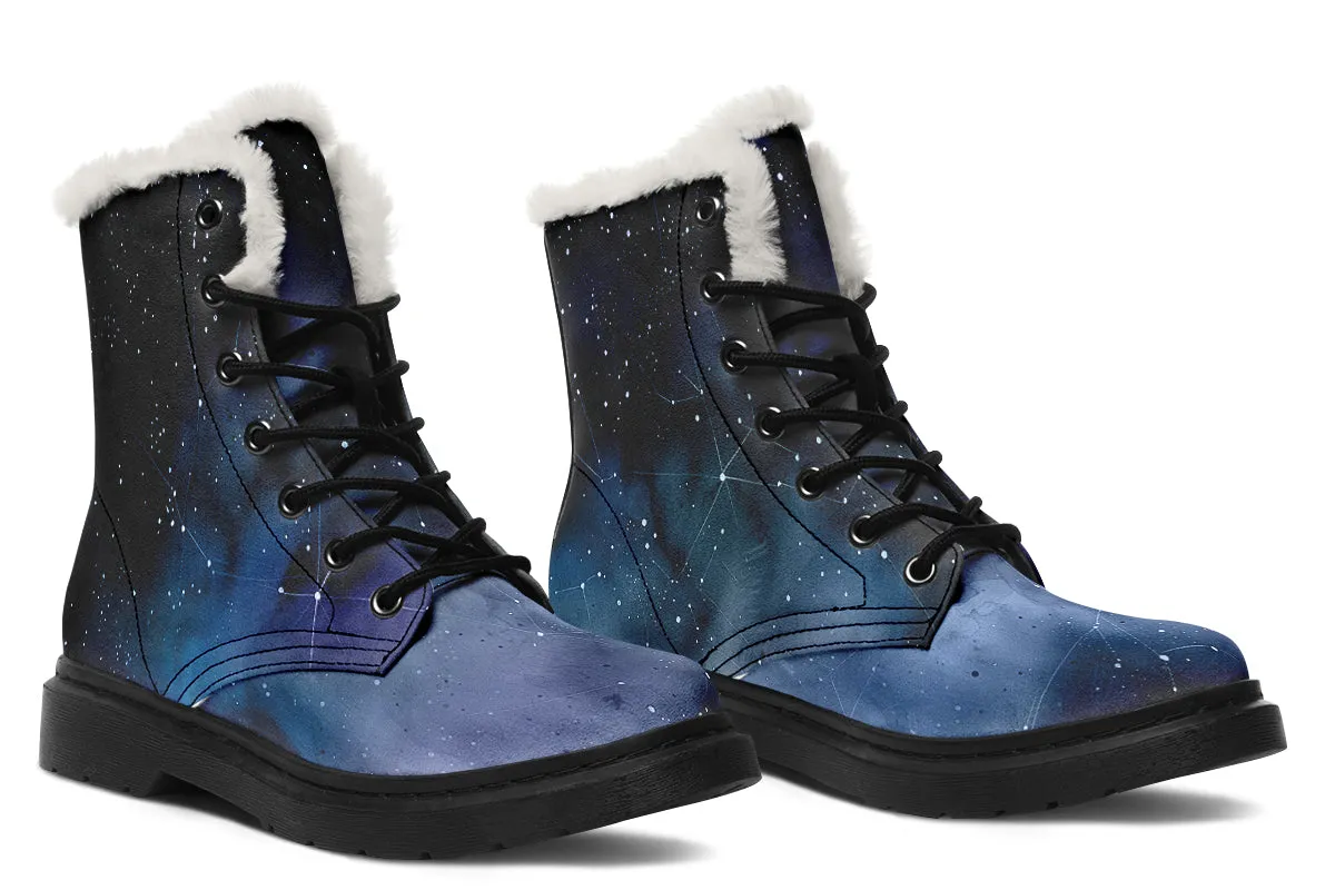 Deep Blue Winter Boots - Warm Micro-Suede Doc-Style Boots Lined with Vegan Wool