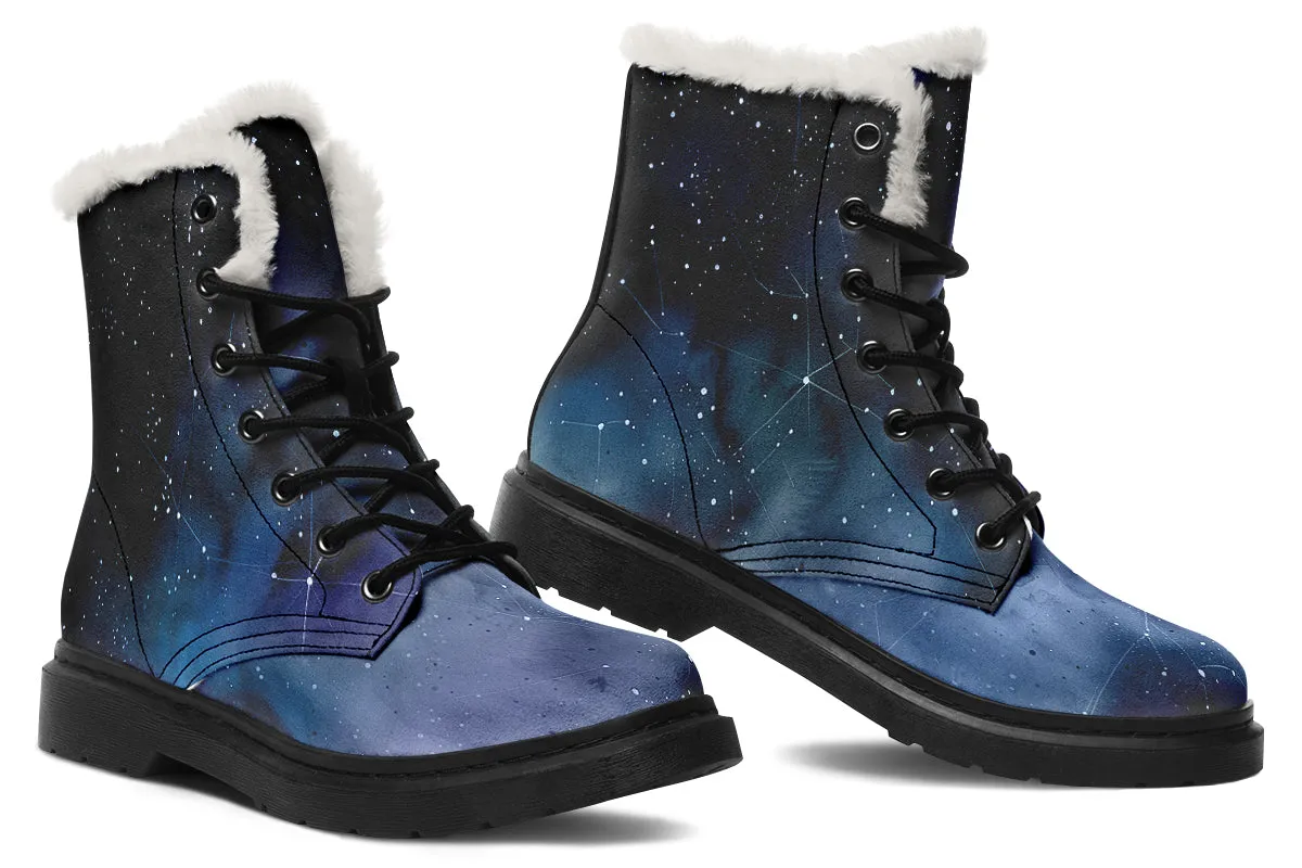 Deep Blue Winter Boots - Warm Micro-Suede Doc-Style Boots Lined with Vegan Wool