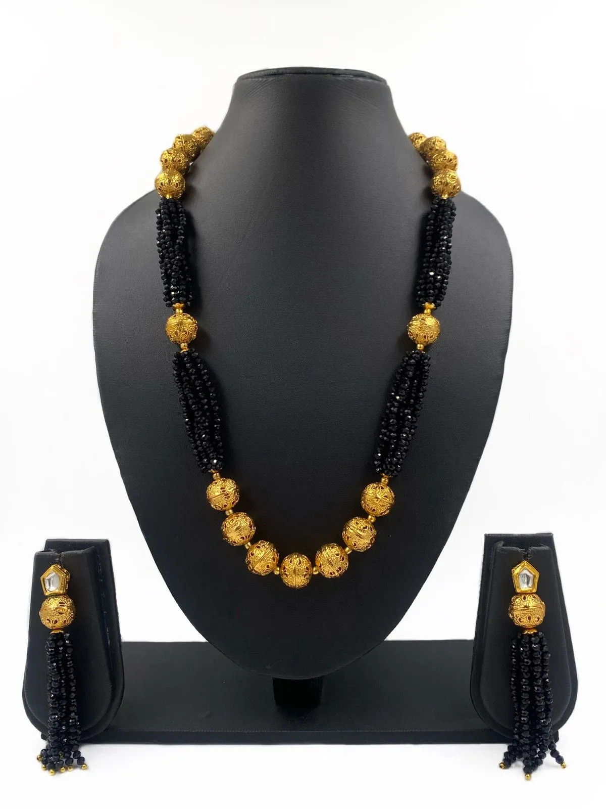 Designer Handcrafted Black Crystal And Golden Beads Necklace For Woman By Gehna Shop