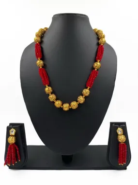 Designer Handcrafted Red Crystal And Golden Beads Necklace For Woman By Gehna Shop