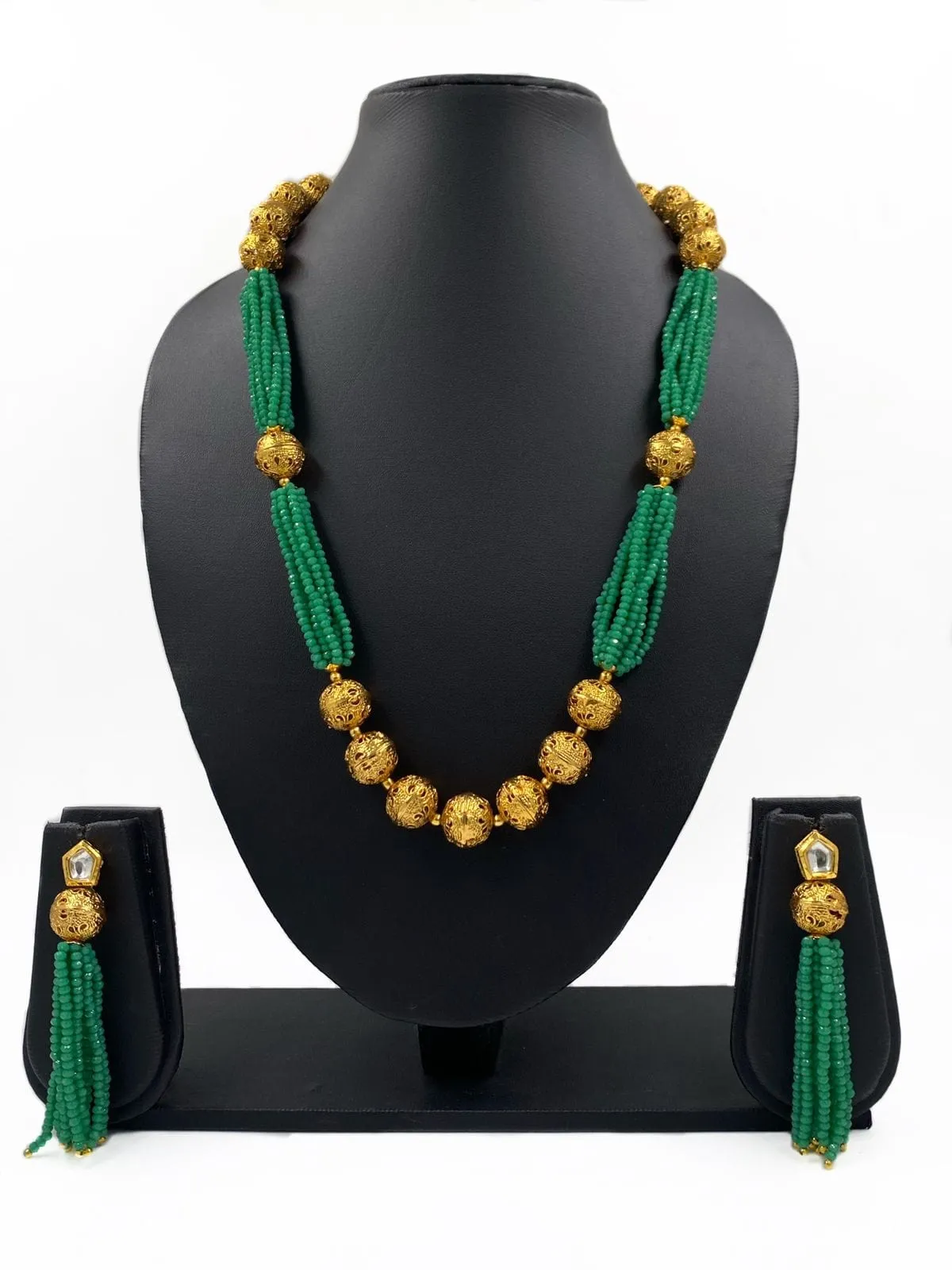 Designer Sea Green Crystal And Golden Beads Necklace For Woman By Gehna Shop