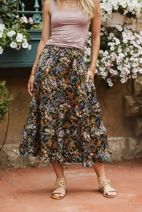 Dimitria Floral Midi Skirt in Black - FINAL SALE