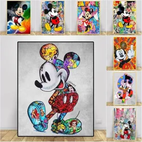 Disney Inspired Graffiti Cartoon Artwork Mickey Mouse Canvas Wall Art Prints