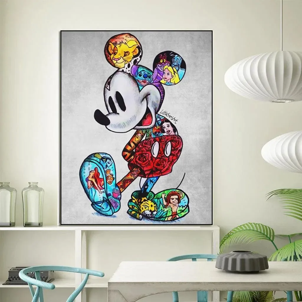 Disney Inspired Graffiti Cartoon Artwork Mickey Mouse Canvas Wall Art Prints