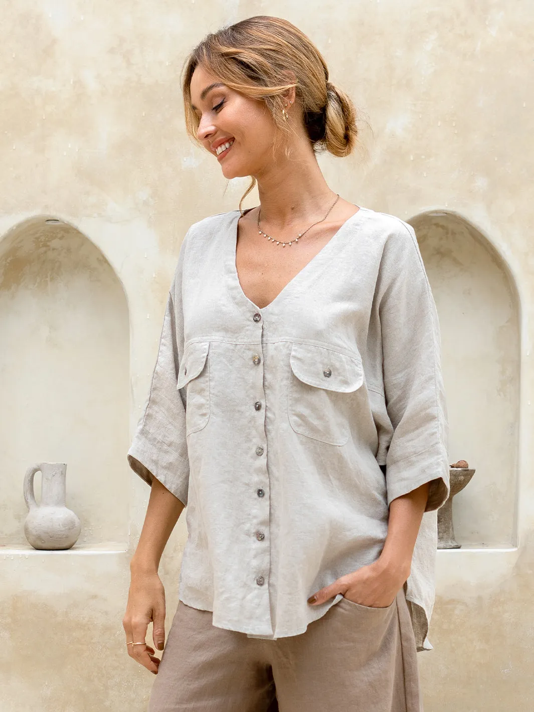 Dune French Linen Shirt Almond