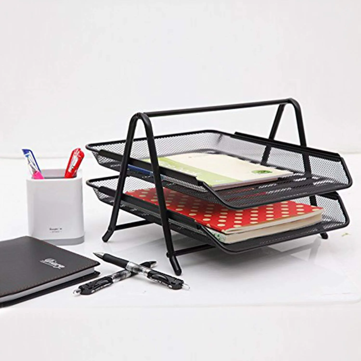 File organizer for office table desktop mesh metal desk organiser