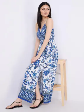 Floral Border Print Cross-Front Maxi Dress