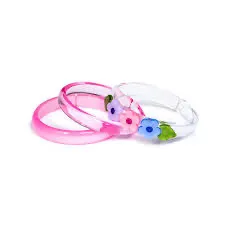 Flowers pink purple blue bangles set/3