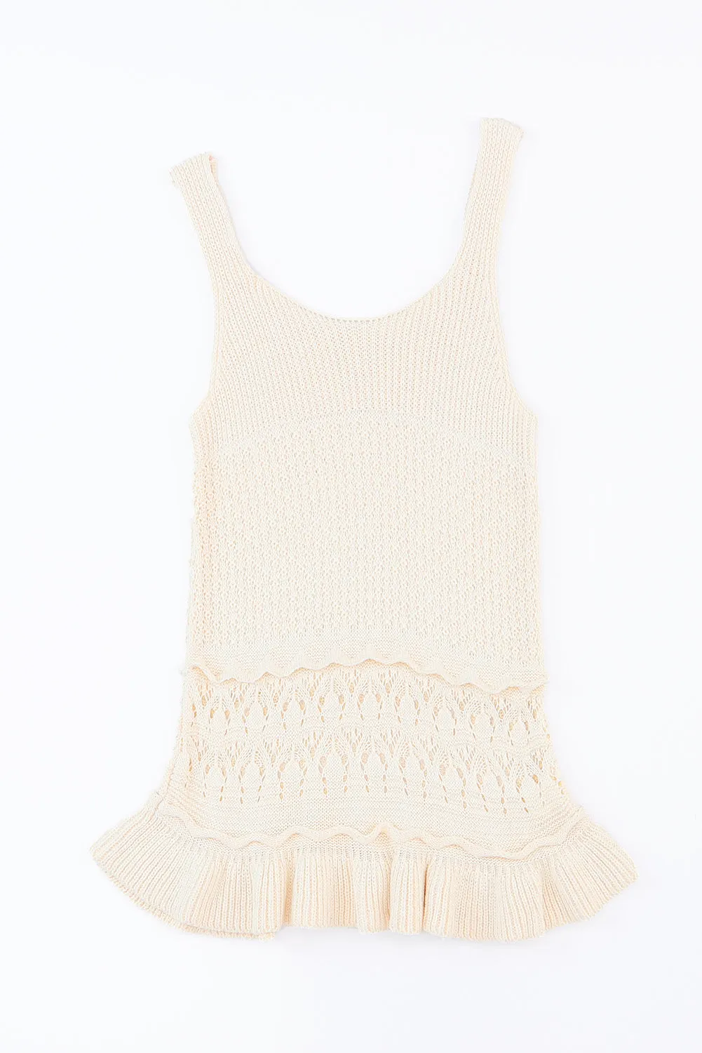 Full Size Ruffled Openwork Wide Strap Tank