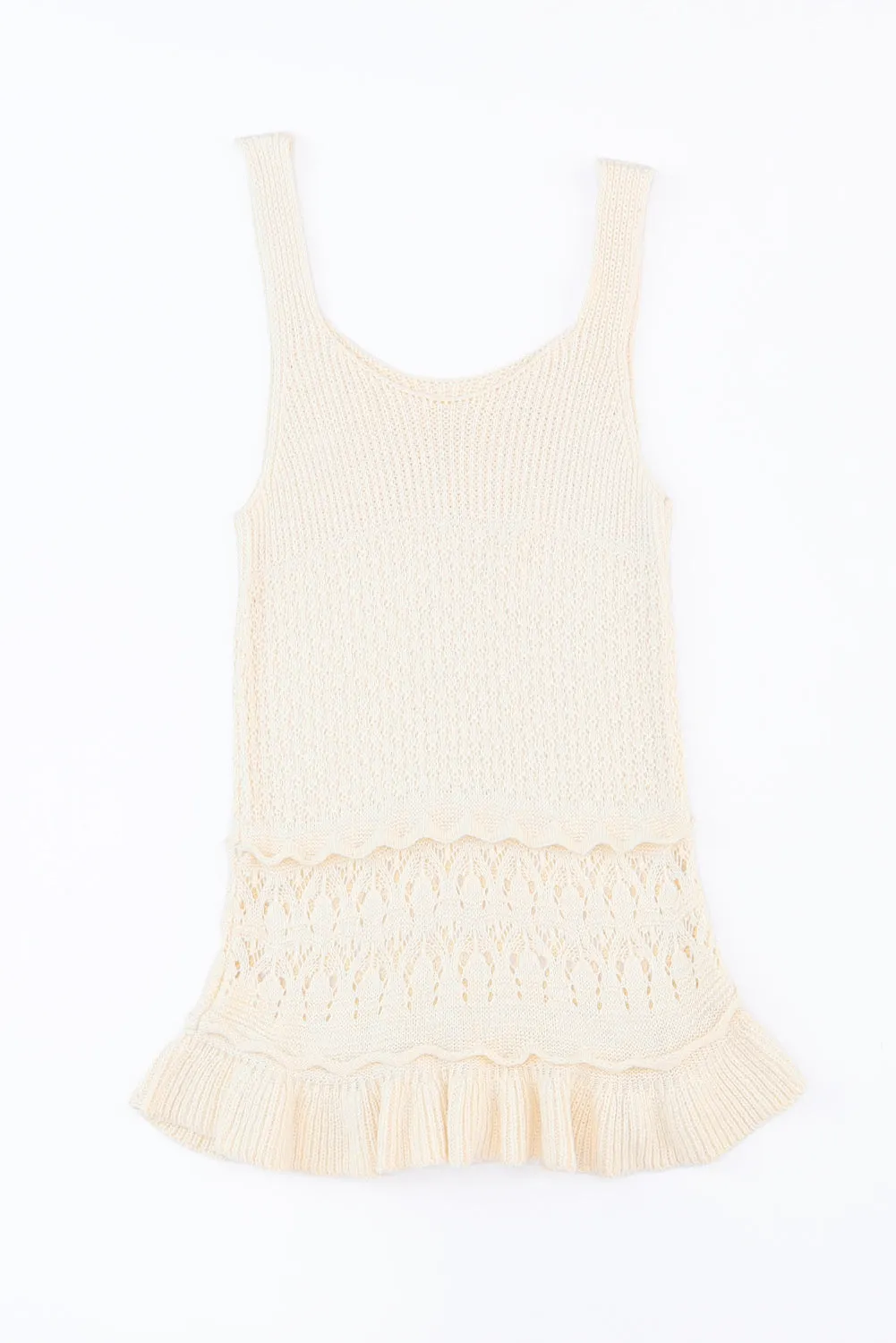 Full Size Ruffled Openwork Wide Strap Tank