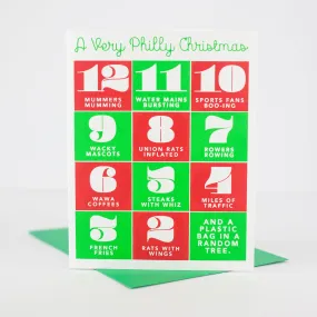 funny Philadelphia Christmas card, philly holiday card, 12 days of Philadelphia Christmas