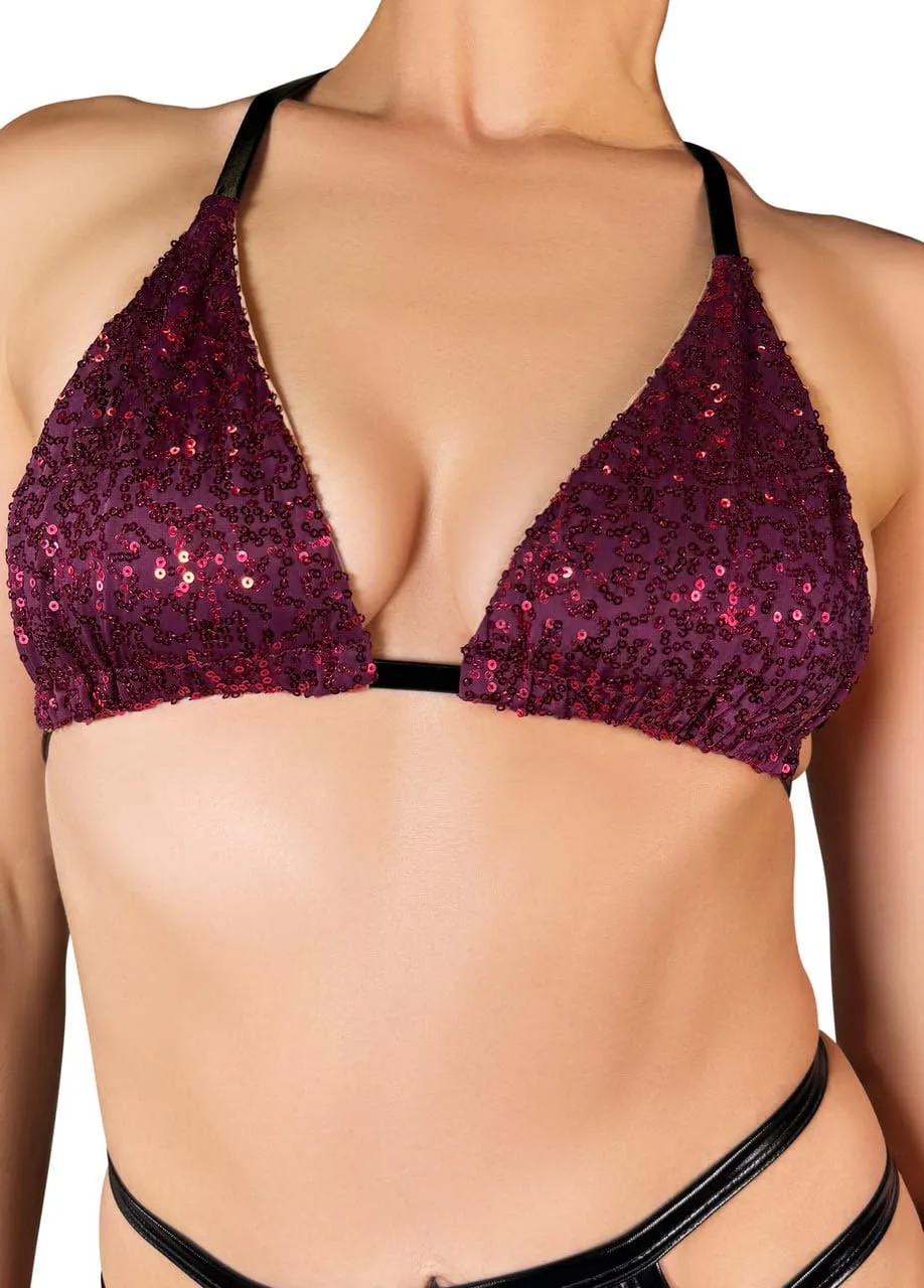 Glitter Riot String Bikini Top- Wine *PoleActive EXCLUSIVE!*