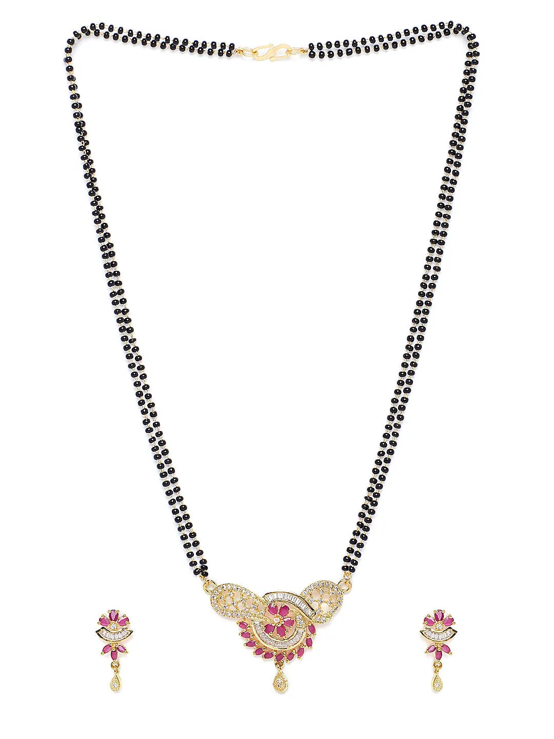 Gold-Plated & White &Pink CZ Stone-Studded Mangalsutra Set