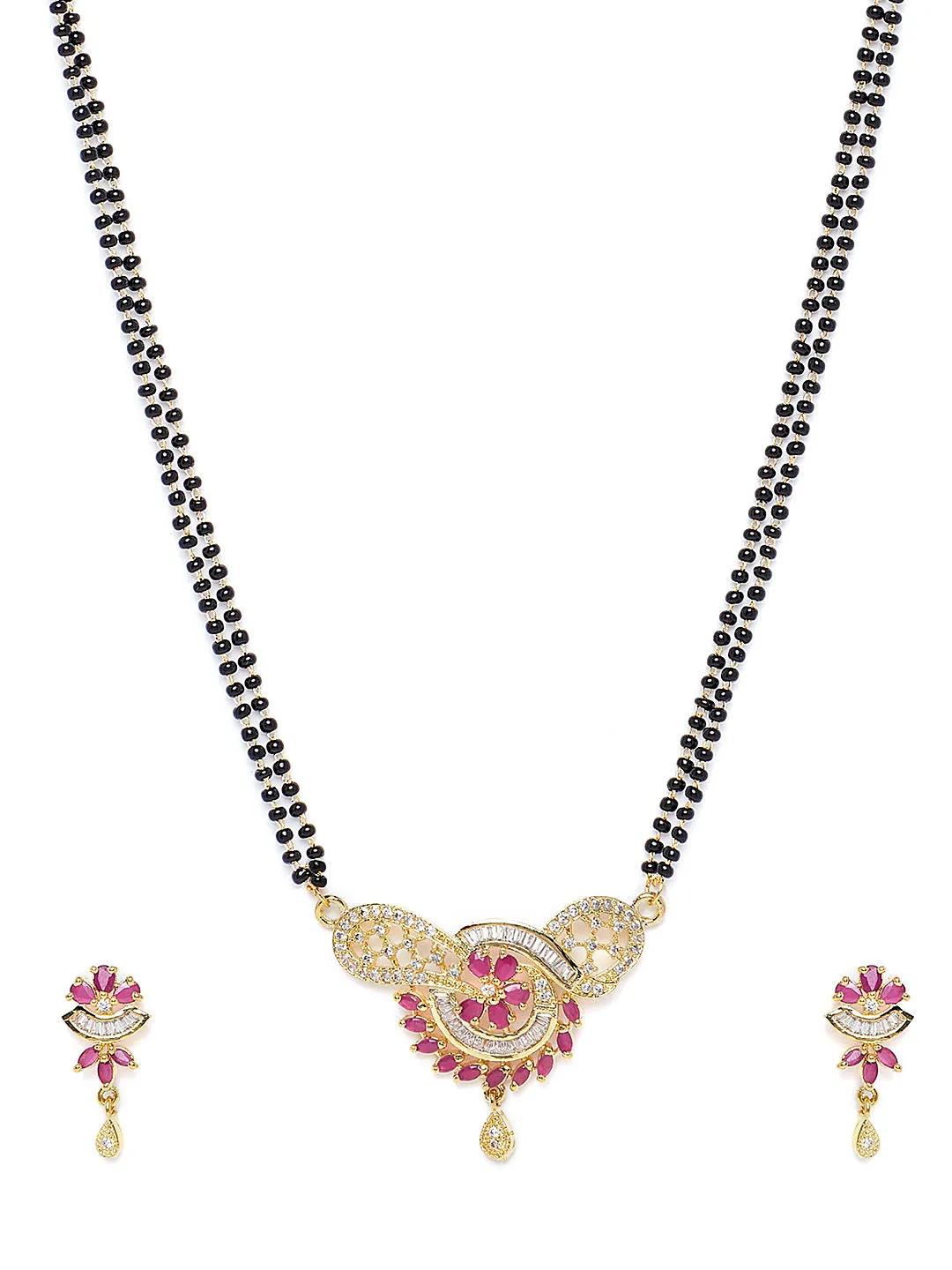 Gold-Plated & White &Pink CZ Stone-Studded Mangalsutra Set