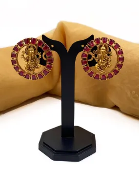 Gold Plated Lord Ganesha Temple Stud Earrings For Ladies By Gehna Shop