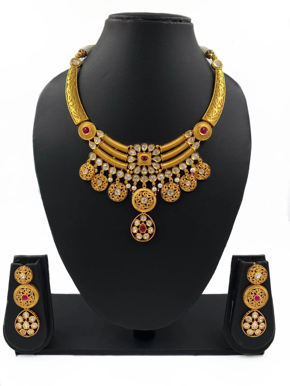 Gold Plated Modern Look Golden Necklace Set For Ladies By Gehna shop